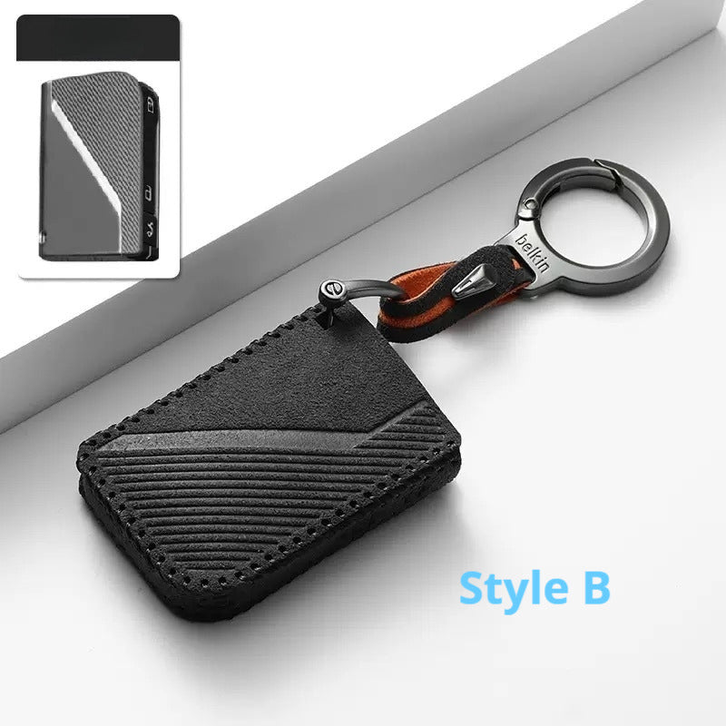 Suede Leather Car Key Case Cover Fob Shell for Lynk & CO 08